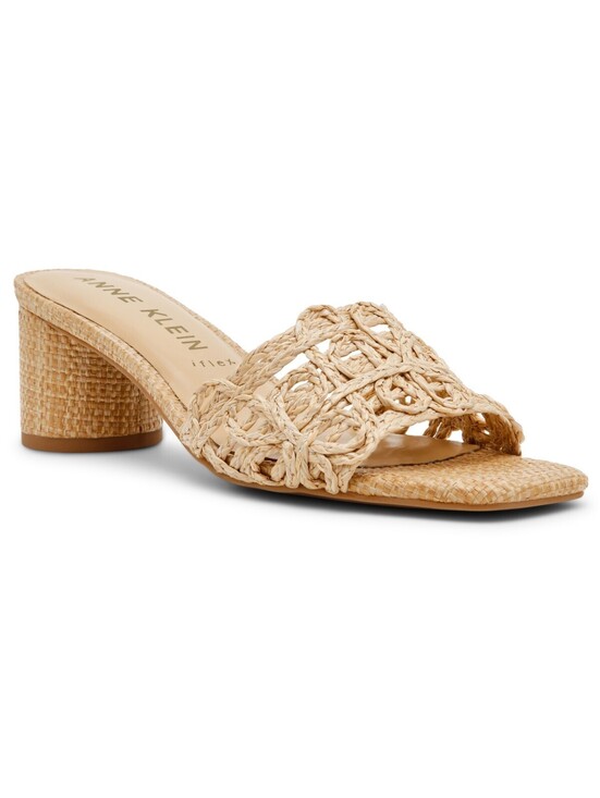 Anne Klein Shoes - Women's Anne Klein Flores Block Heel Raffia Dress Sandals Natural Raffia 8